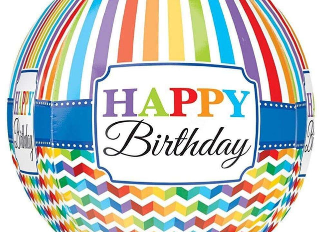 15" Happy Birthday Bright Stripe Chevron Orbz Balloon - SKU:69250 - UPC:026635306775 - Party Expo