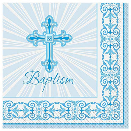16 Blue Radiant Cross Baptism Lunch Napkin (16ct) - SKU:43842 - UPC:011179438426 - Party Expo