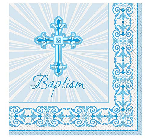 16 Blue Radiant Cross Baptism Lunch Napkin (16ct) - SKU:43842 - UPC:011179438426 - Party Expo