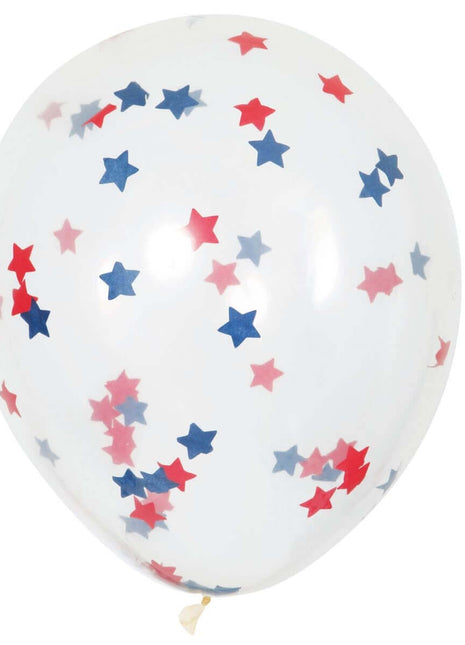 16" Clear Latex Balloons with Star Confetti (5ct) - SKU:57083 - UPC:011179570836 - Party Expo