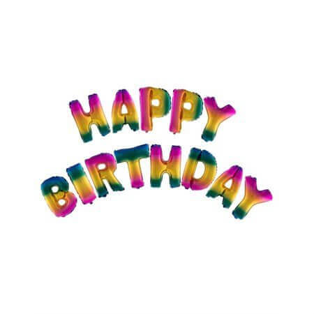 16" Happy Birthday Mylar Balloon Banner - Rainbow - SKU:85502 - UPC:8712364855029 - Party Expo