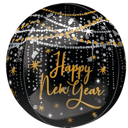 16" Happy New Year Midnight Hour Orbz Balloon - SKU:4363301 - UPC:026635436335 - Party Expo
