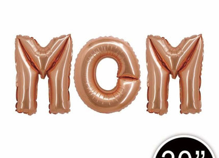 16" Letter Set "MOM" Mylar Balloon - Rose Gold - SKU:QX-317-16MOMRG - UPC:672713492900 - Party Expo
