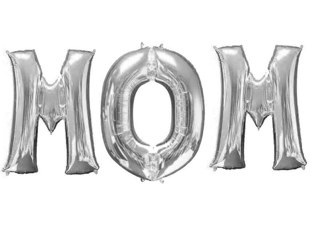16" Letter Set MOM Mylar Balloon - Silver - SKU:QX-317-16MOMS - UPC:672713492894 - Party Expo