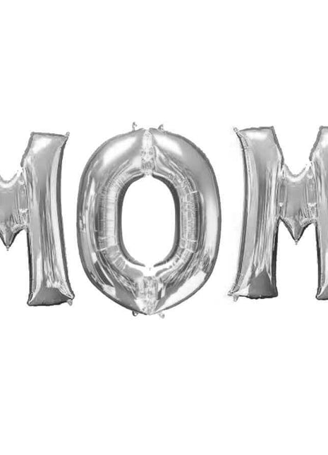 16" Letter Set MOM Mylar Balloon - Silver - SKU:QX-317-16MOMS - UPC:672713492894 - Party Expo