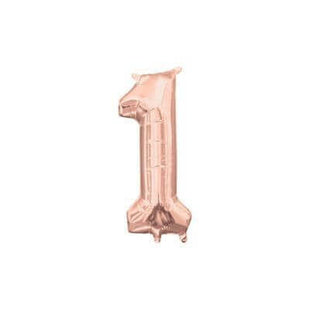 Anagram - 16" Number '1' Mylar Balloon - Rose Gold (Air-Filled) - SKU:93116 - UPC:026635374866 - Party Expo