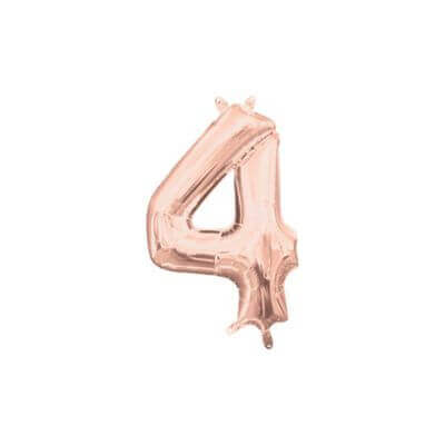 Anagram - 16" Number '4' Mylar Balloon - Rose Gold (Air-Filled) - SKU:93119 - UPC:026635374897 - Party Expo