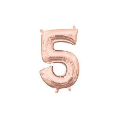 Anagram - 16" Number '5' Mylar Balloon - Rose Gold (Air-Filled) - SKU:93120 - UPC:026635374903 - Party Expo