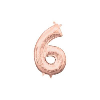 Anagram - 16" Number '6' Mylar Balloon - Rose Gold (Air-Filled) - SKU:93121 - UPC:026635374910 - Party Expo