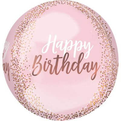 16" Rose Gold Blush Happy Birthday Orbz Balloon - SKU:4110301 - UPC:026635411035 - Party Expo