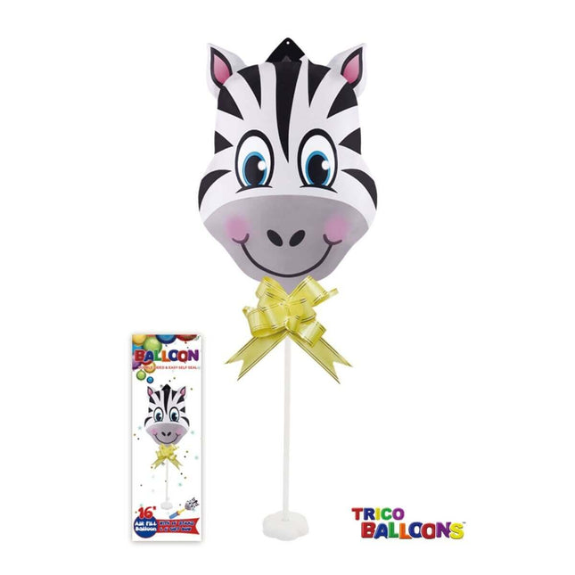 16" Zebra Head Mylar Balloon Centerpiece with Stand - SKU:BP2118 - UPC:814364020839 - Party Expo