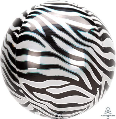 16" Zebra Orbz Balloon - SKU:104698 - UPC:026635421072 - Party Expo