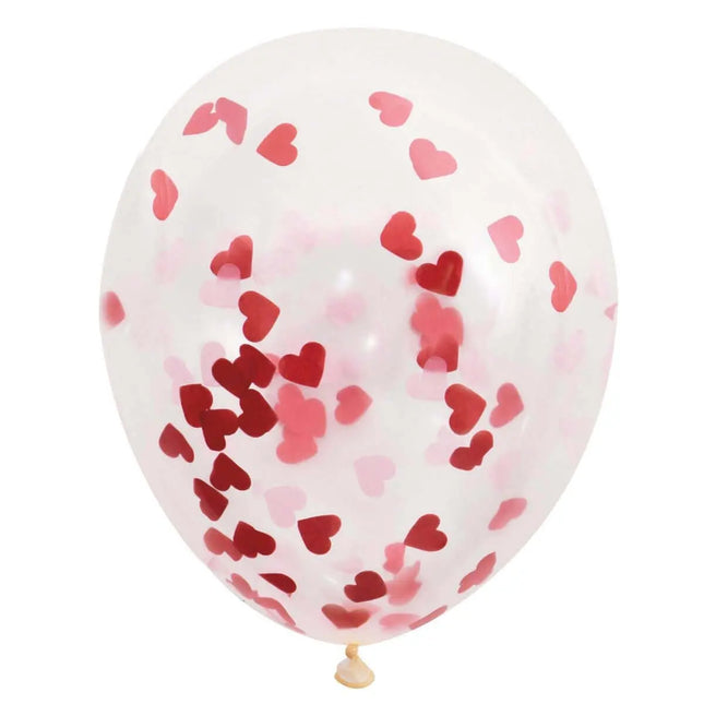 16" Clear Latex Balloons with Heart Confetti (5ct) Party Expo  