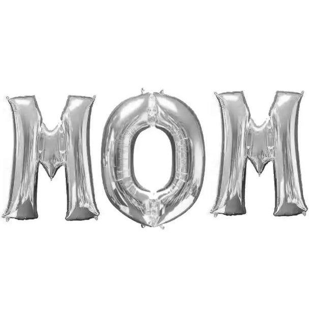 16" Letter Set MOM Mylar Balloon - Silver Party Expo  