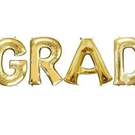 16" Letter Set "GRAD" Mylar Balloon Banner Kit - Gold Party Expo  