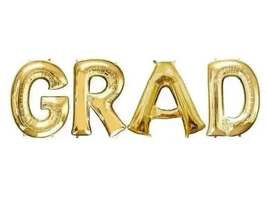 16" Letter Set "GRAD" Mylar Balloon Banner Kit - Gold Party Expo  