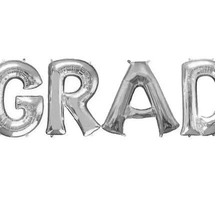 16" Letter Set "GRAD" Mylar Balloon Banner Kit - Silver Party Expo  