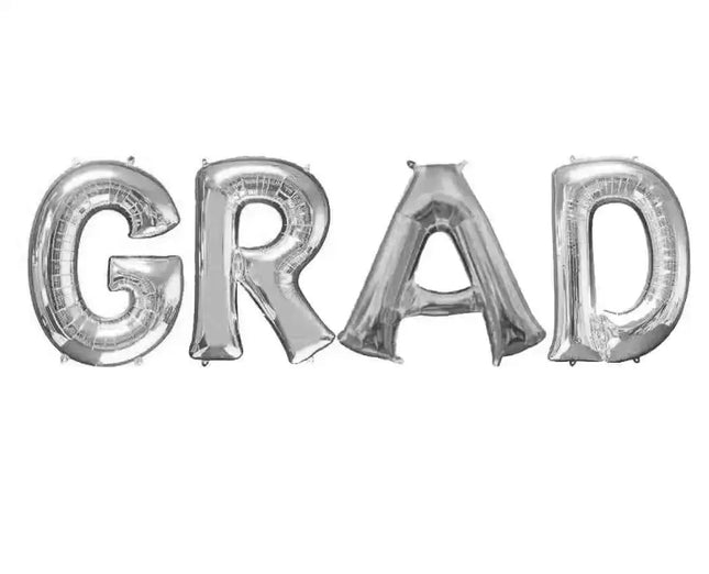 16" Letter Set "GRAD" Mylar Balloon Banner Kit - Silver Party Expo  