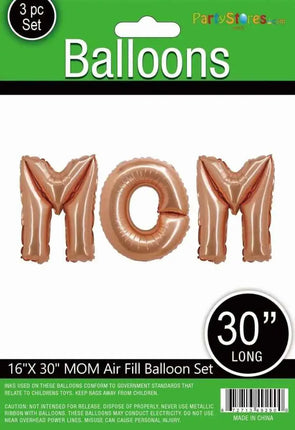 16" Letter Set "MOM" Mylar Balloon - Rose Gold Party Expo  