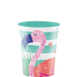 16oz Flamingo Striped Party Cups - Green & White - SKU:332433 - UPC:039938511395 - Party Expo