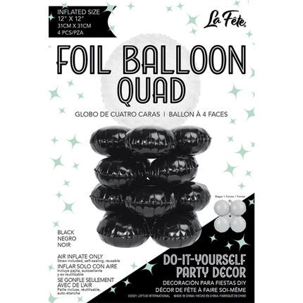 17" LaFete Quad Mylar Balloons - Black (4ct) - Party Expo