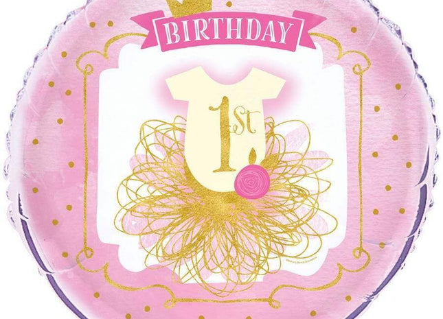 18" 1st Birthday Mylar Balloon - Pink & Gold #316 - SKU:58167 - UPC:011179581672 - Party Expo