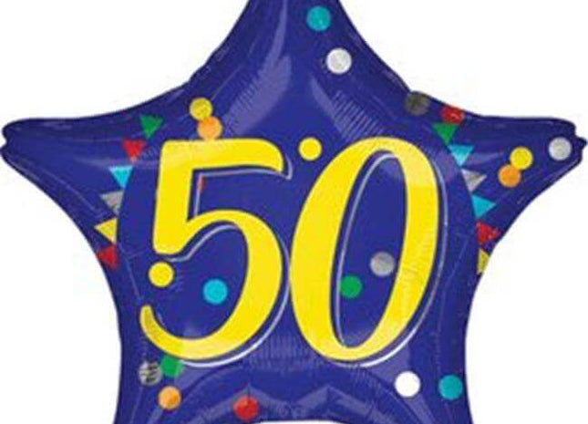 18" 50th Happy Birthday Star Mylar Balloon #321 - SKU:90040 - UPC:026635366434 - Party Expo