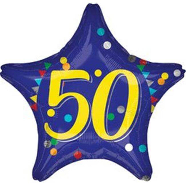 18" 50th Happy Birthday Star Mylar Balloon #321 - SKU:90040 - UPC:026635366434 - Party Expo
