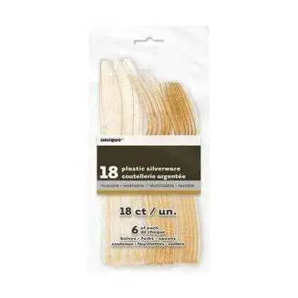 18 Assorted Cutlery Gold Glitter Party Expo  