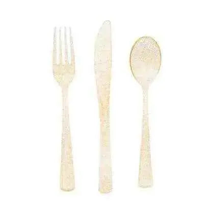 18 Assorted Cutlery Gold Glitter Party Expo  