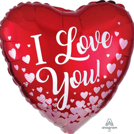 Anagram - 18" 'I Love You' Mylar Balloon - Red with Rose Gold Hearts #158 - SKU:89210 - UPC:026635367974 - Party Expo