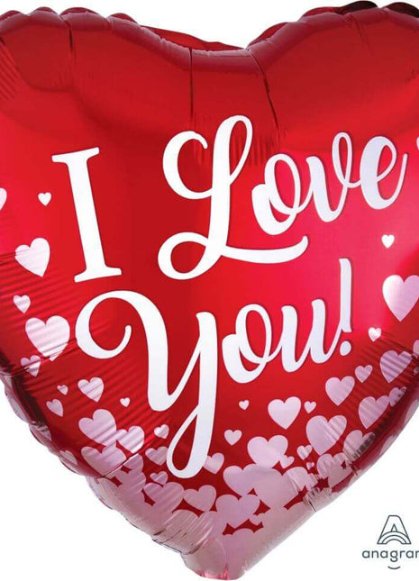 Anagram - 18" 'I Love You' Mylar Balloon - Red with Rose Gold Hearts #158 - SKU:89210 - UPC:026635367974 - Party Expo