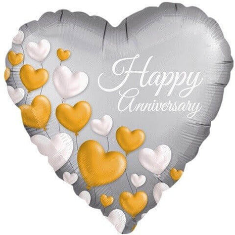 18" Anniversary Platinum Hearts Mylar Balloon #281 - SKU:93064 - UPC:026635380010 - Party Expo