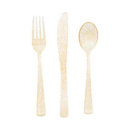 18 Assorted Cutlery Gold Glitter - SKU:63650 - UPC:011179636501 - Party Expo