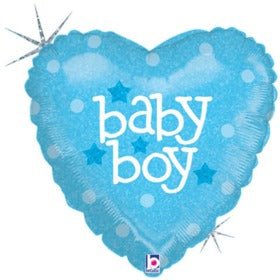 18" Baby Boy Heart Holographic Mylar Balloon #194 - SKU:86601 - UPC:030625866019 - Party Expo