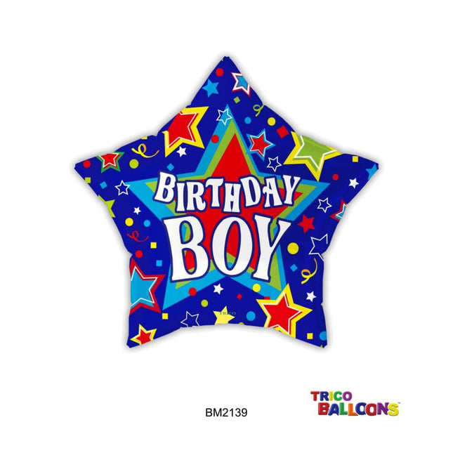 18" Birthday Boy Star Mylar Balloon #160 - SKU:BM2139 - UPC:810057958762 - Party Expo