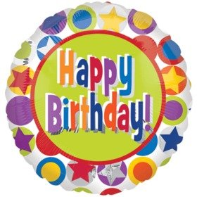 18" Birthday Bright Polka Stars Mylar Balloon #112 - SKU:63461 - UPC:026635279369 - Party Expo