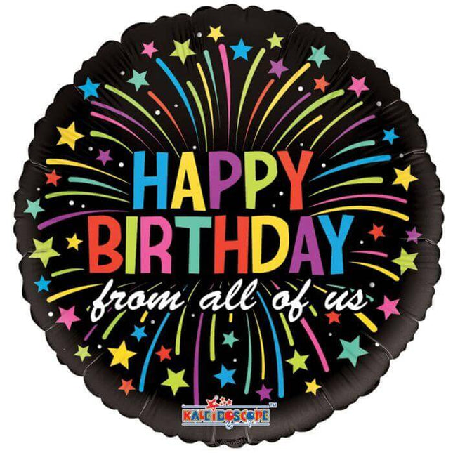 18" Birthday Fireworks From All of Us Mylar Balloon #196 - SKU:196953 - UPC:681070198882 - Party Expo