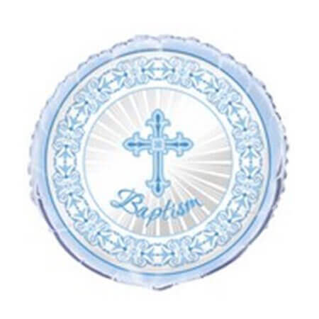 18" Blue Radiant Cross Baptism Mylar Balloon #286 - SKU:43839 - UPC:011179438396 - Party Expo