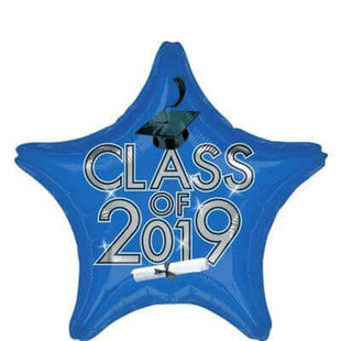 18" Class of 2019 Blue Mylar Balloon - SKU:95856 - UPC:026635393546 - Party Expo