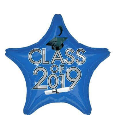 18" Class of 2019 Blue Mylar Balloon - SKU:95856 - UPC:026635393546 - Party Expo