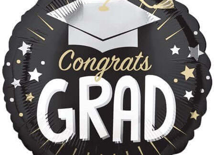 18" Congrats Grad Cap Mylar Balloon - Black & Silver - SKU:103349 - UPC:026635410274 - Party Expo