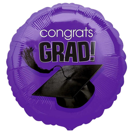 18" Congrats Grad Mylar Balloon - Purple - SKU:31684 - UPC:048419717447 - Party Expo