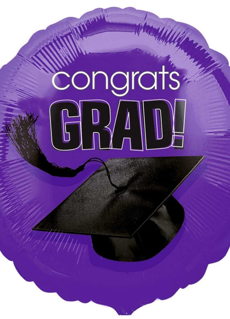 18" Congrats Grad Mylar Balloon - Purple - SKU:31684 - UPC:048419717447 - Party Expo