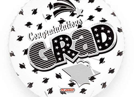 18" Congratulations Grad Mylar Balloon White - G29 - SKU:QX-Grad-W - UPC:764943035566 - Party Expo
