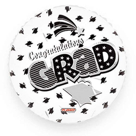 18" Congratulations Grad Mylar Balloon White - G29 - SKU:QX-Grad-W - UPC:764943035566 - Party Expo