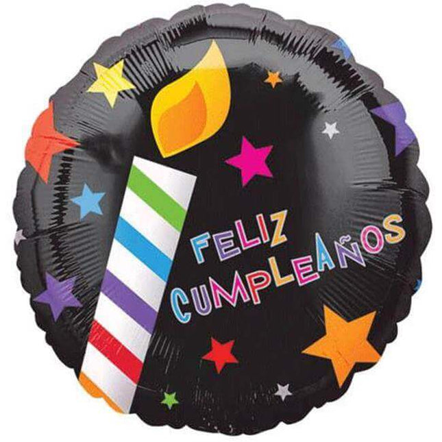 18" Feliz Cumpleanos Candles Mylar Balloon #106 - SKU:15622 - UPC:026635136440 - Party Expo