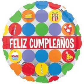 18" Feliz Cumpleanos Icon Mylar Balloon #95 - SKU:63469 - UPC:026635278645 - Party Expo