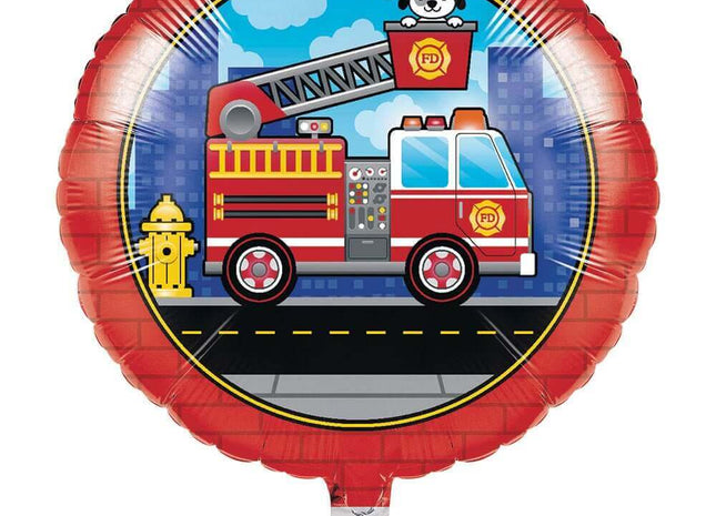 18" Flaming Fire Truck Mylar Balloon - SKU:332203 - UPC:039938508036 - Party Expo