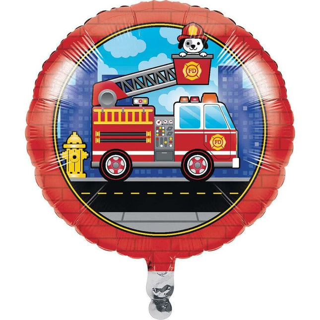 18" Flaming Fire Truck Mylar Balloon - SKU:332203 - UPC:039938508036 - Party Expo
